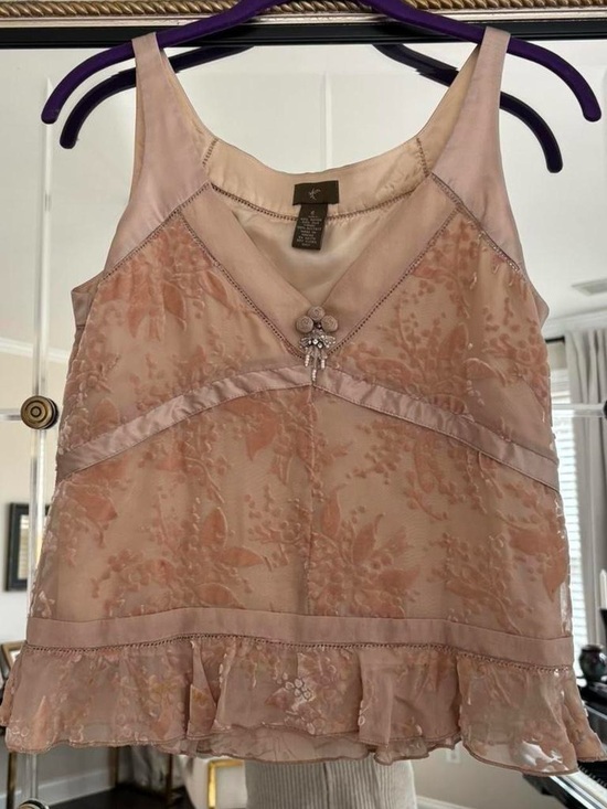 Anthropologie Tops - Vintage Anthropologie pink velvet floral tank top